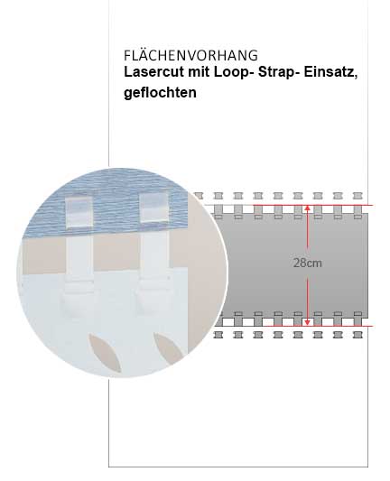 Flächenvorhang Lasercut mit Loop-Strap-Einsatz, geflochten