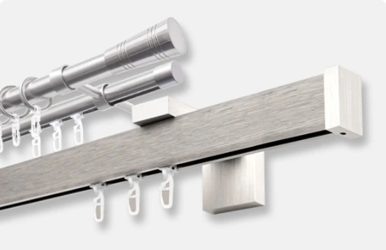 Gardinenstangen mit Innenlauf in Silber inklusive Gardinenringe, Gardinenhaken und Wanderhalterung